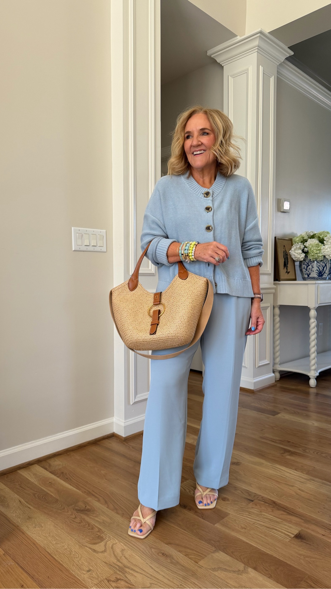 Monochromatic look 
Sweater size medium
Pants size 8 petite
New sandals that are just beautiful and pretty comfortable for an evening
20% off my bracelets although there’s a few that won’t be released until next week use code NANETTE20 
My bag is high-quality use code NANETTE  for 10% off

#LTKPetite #LTKWorkwear #LTKOver40