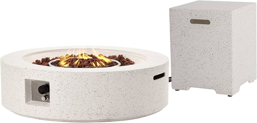 SUNBURY Outdoor Propane Fire Pit Table, 42 Inch 50000 BTU Round Spotted White Patio Gas Fire Tabl... | Amazon (US)