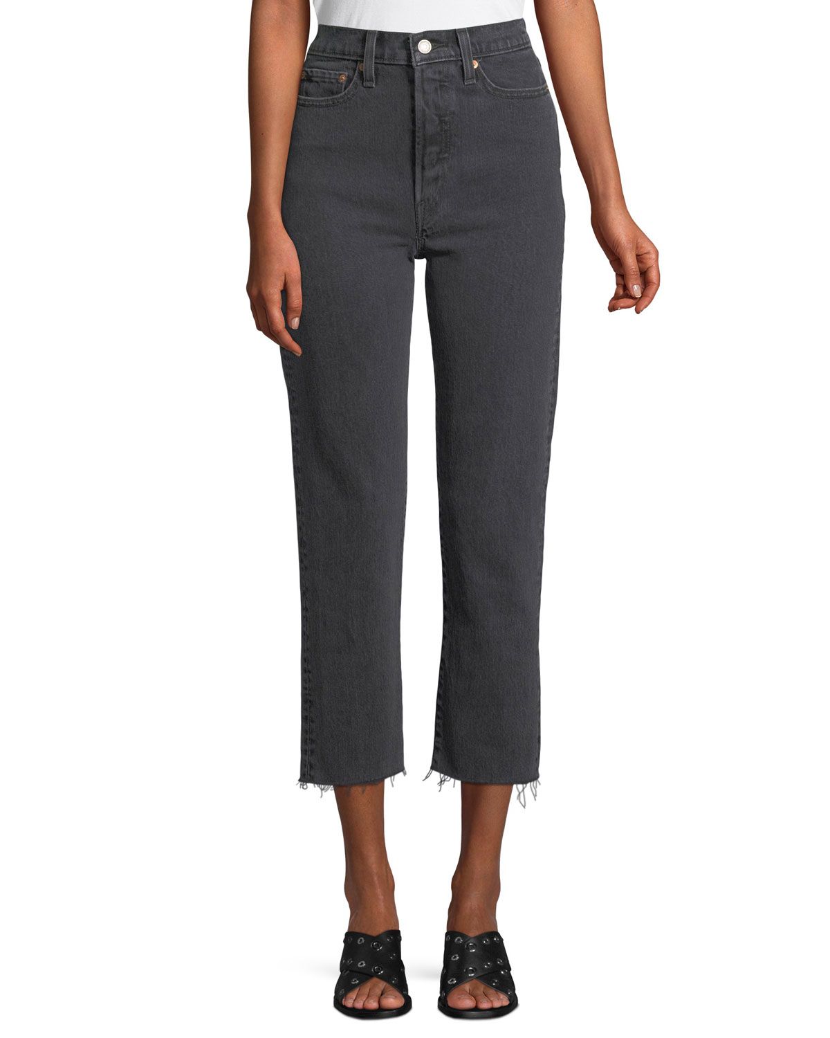 Wedgie That Girl High-Waist Straight-Leg Jeans w/ Raw Hem | Bergdorf Goodman