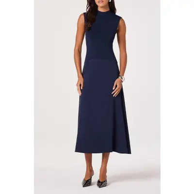 ASTR the Label Mixed Media Dress in Navy at Nordstrom, Size Medium | Nordstrom