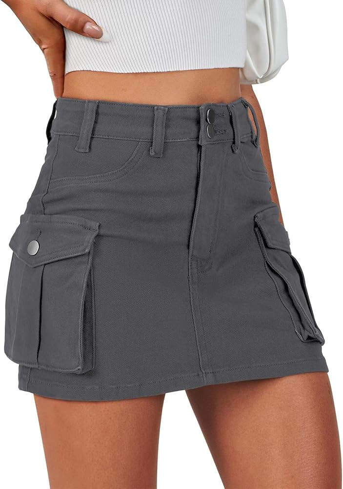 ANRABESS Cargo Skirt Women Button Mini Skirt with Pocket Y2k Bodycon 2024 Trendy Denim Jean Short... | Amazon (US)
