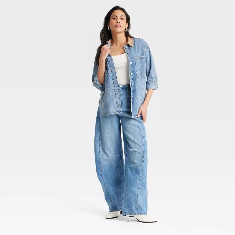 Women's Long Sleeve Denim Shacket - Universal Thread™ Blue | Target