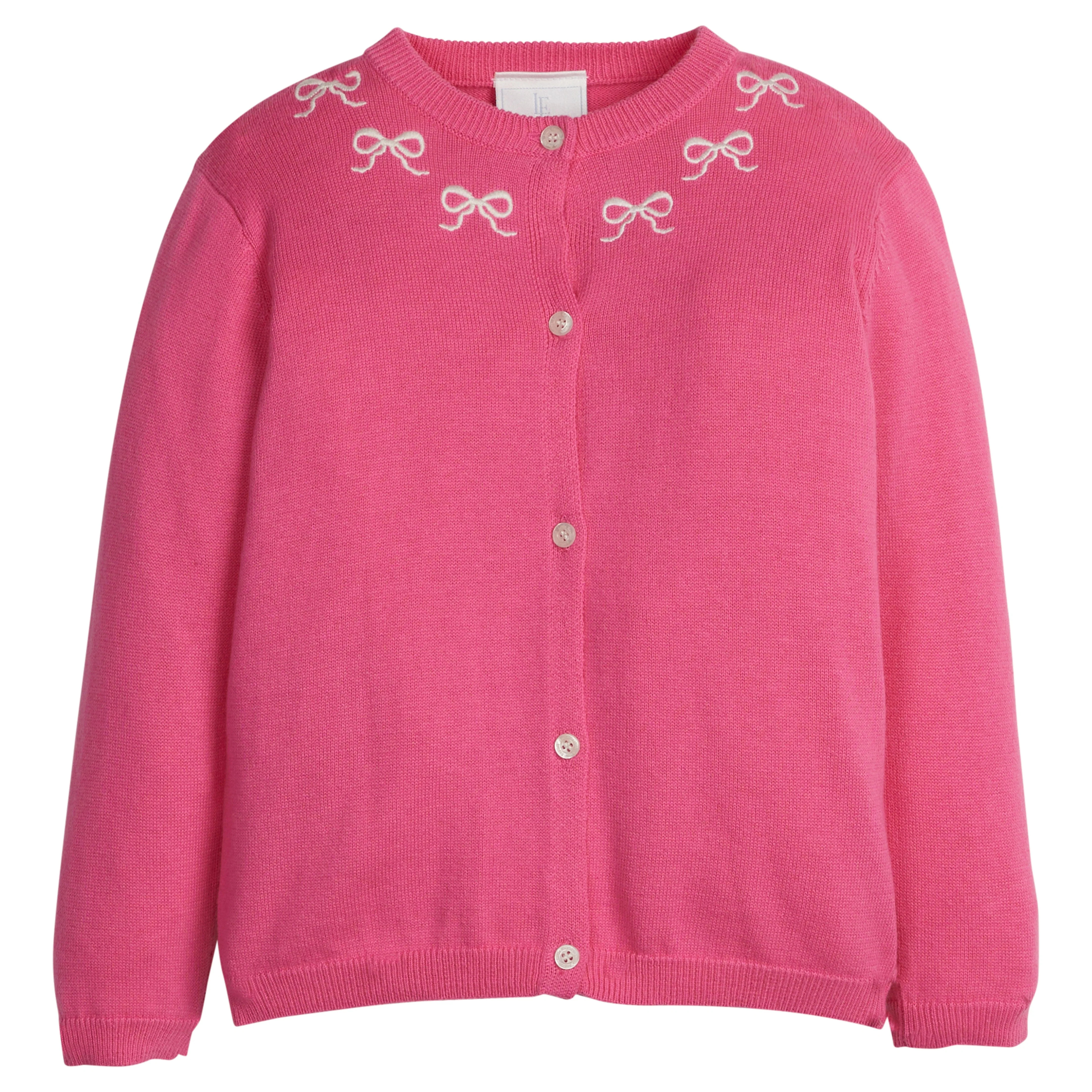 Girls Pink Bows Embroidered Essential Cardigan | Little English