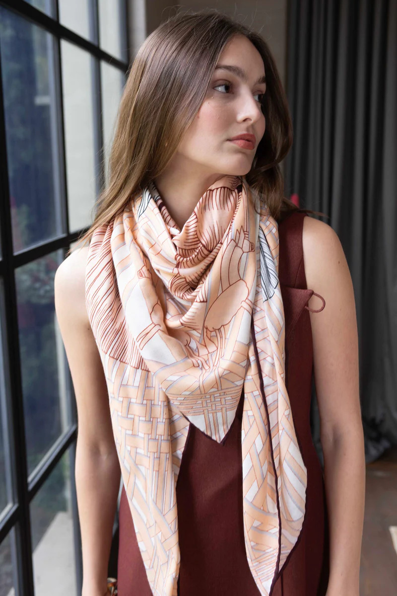 Constance Multi Color Shawl-Maroon/Cream/Orange | Benaar La