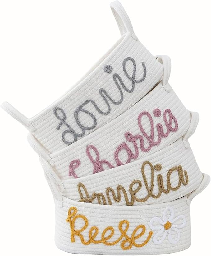 Personalized Baby Name Basket with Handles,Custom Diaper Caddy Cotton Rope Basket,Baby Shower Gif... | Amazon (US)