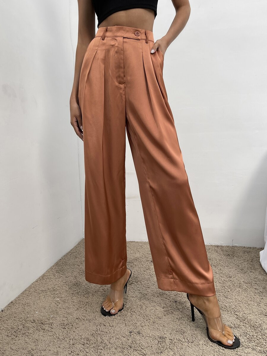 High Waist Slant Pockets Wide Leg Pants | SHEIN