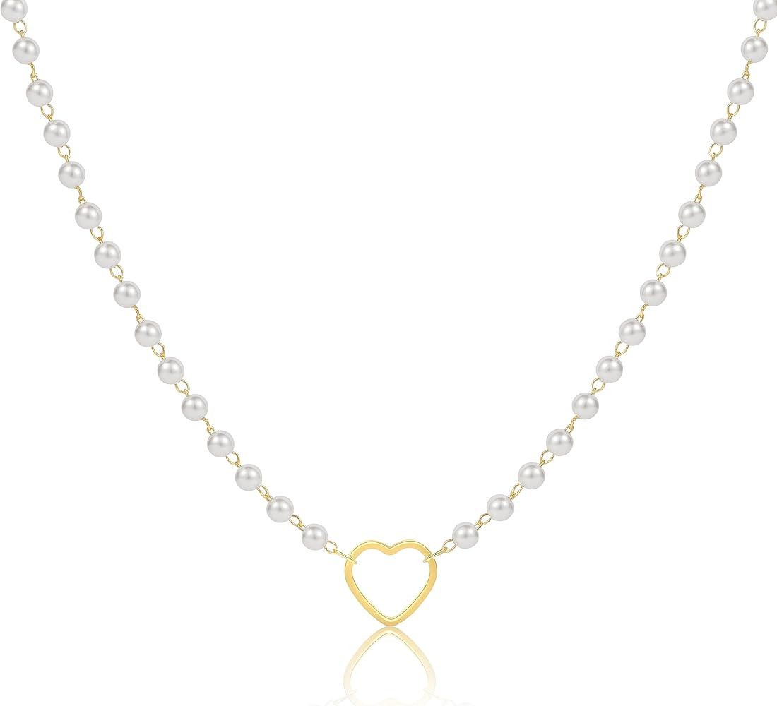 CAROVO - Delicados collares con dijes de perlas para mujer, chapado en oro de 14 quilates, collar... | Amazon (US)