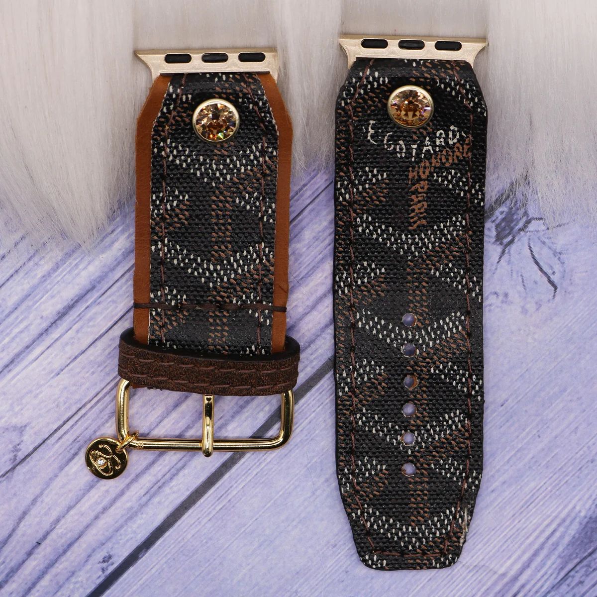 Ready to Ship - Sivella Band (Sleek/Layered) in Upcycled Black Goyard With Tan Veg With Logo | Spark*l