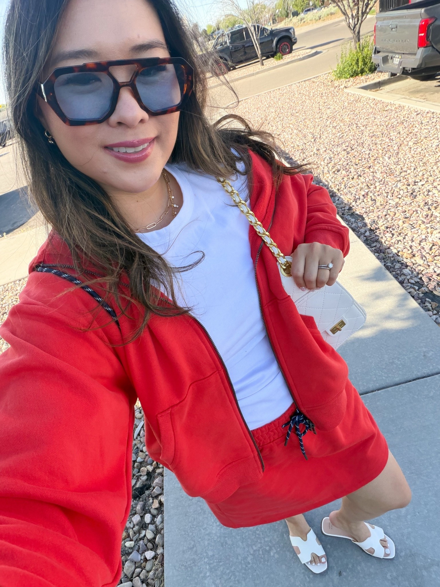 Casual Mom Outfit of the day
Tee: Medium
Fleece Zip Up: Medium
Skort: Medium
