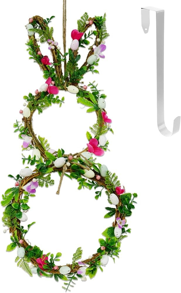 DearSun 28" Handicrafts Spring Bunny Wreath with Hanger for Spring and Easter Front Door Wall Win... | Amazon (US)