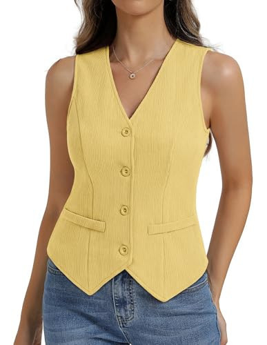 Belle Poque Vest Tops for Women Sleeveless Button Down Top Light Yellow S | Amazon (US)