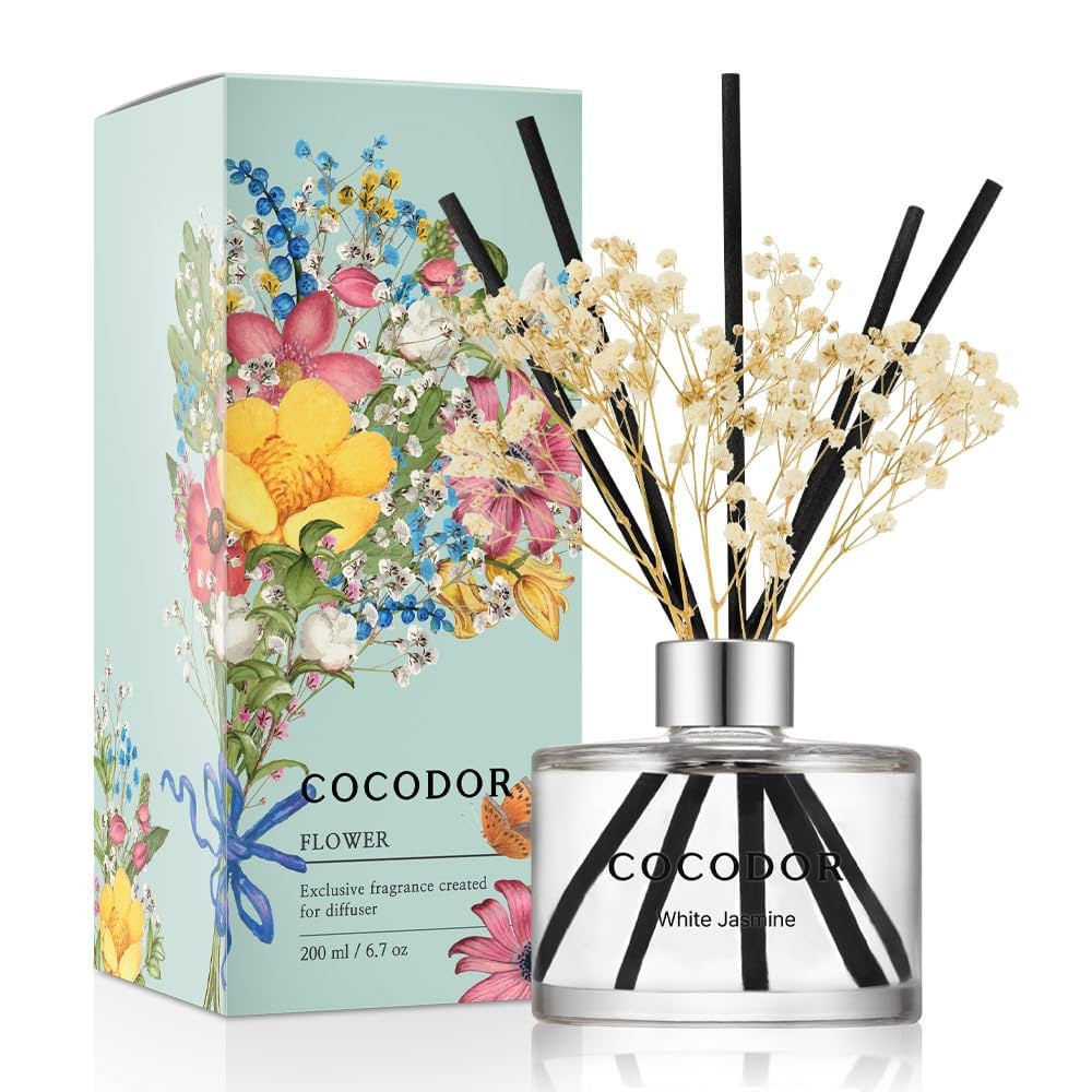 COCODOR Flower Reed Diffuser Set / 6.7oz / White Jasmine/Scent Diffuser with Sticks Home Fragranc... | Amazon (US)