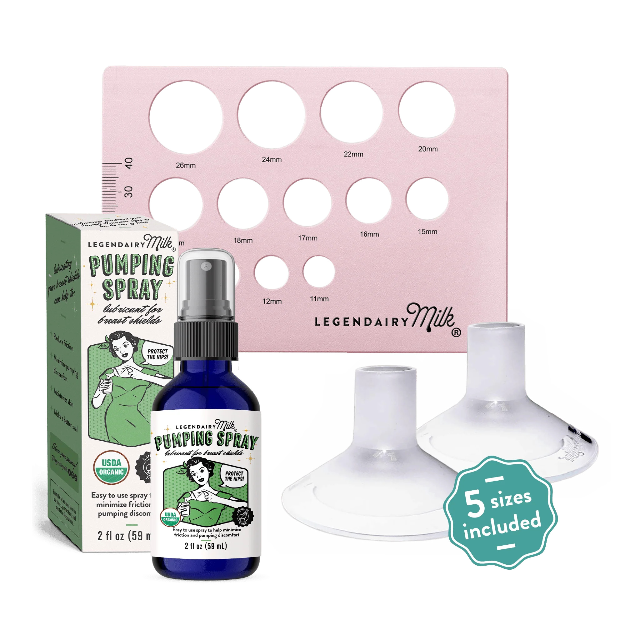 Flange Sizing Kit | Silicone Inserts | Nipple Ruler | Pumping Spray | Legendairy Milk
