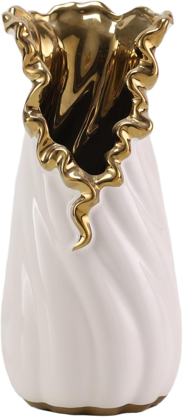 Modern White and Gold Vase Home Decor Hydroponic Table Center Ceramic Vase Pendulum Flared Edge H... | Amazon (US)