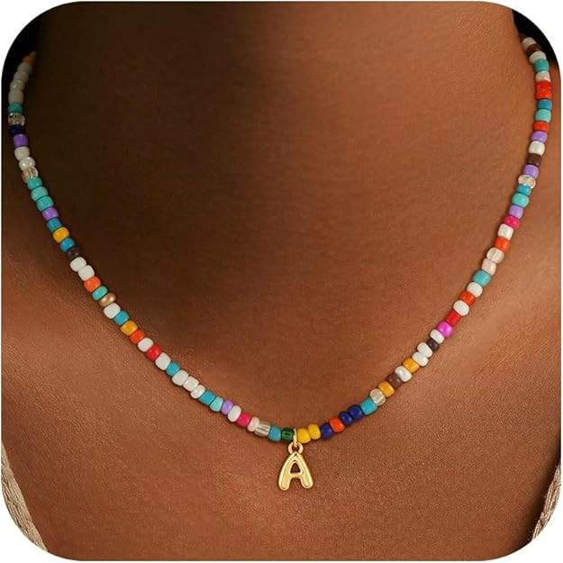 Easter Basket Stuffers Colorful Initial Necklace for Girls Kids, Dainty 18K Gold Plated Bubble In... | Amazon (US)