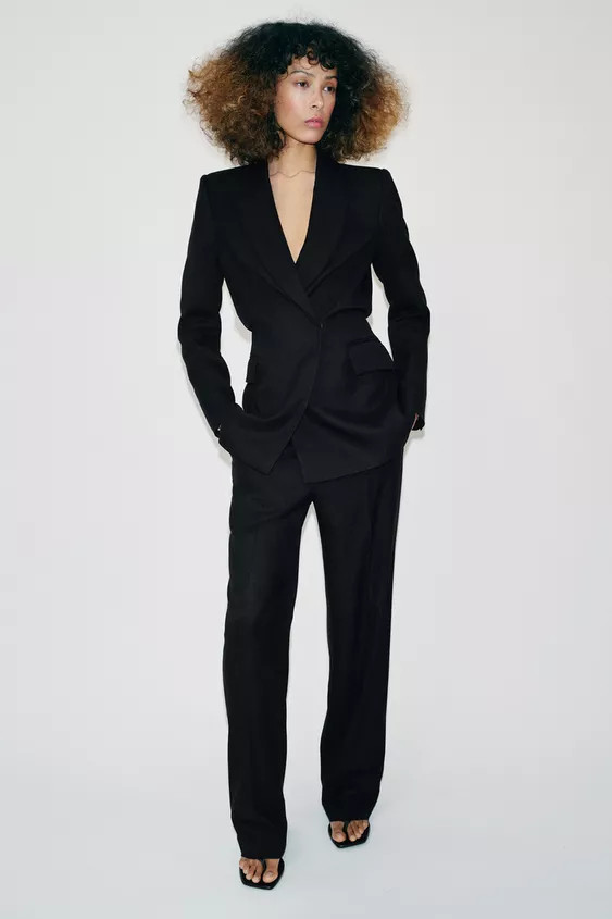 DOUBLE-BREASTED BLAZER WITH PUFF WAIST & SHOULDER PADS | Zara UK