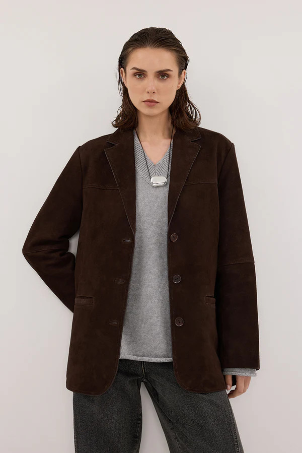 HENDRIX BITTER CHOC SUEDE JACKET | DISSH