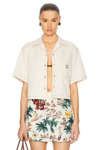 Miu Miu Cropped Shirt in Cream | FWRD 