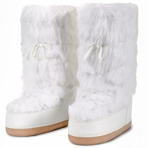 IXU Women's Faux Fur Boots Furry Snow Boots for Women Mid Calf Winter Boots Black White Brown Grey Fluffy Boots Fuzzy Custome Shoes | Amazon (US)