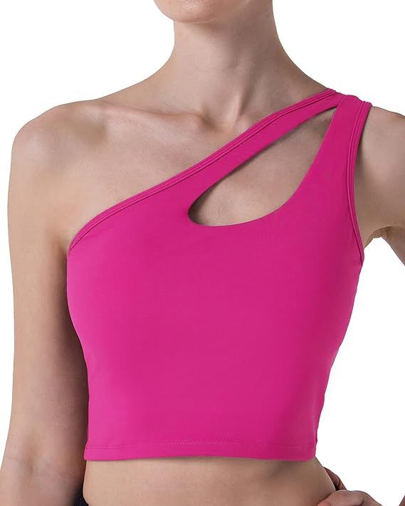 Jkboo One Shoulder Sports Bra for Women,Medium Support Longline Yoga Bras Workout Tank Tops Runni... | Amazon (US)