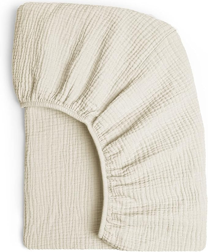 Lulumoon Muslin Crib Sheet Fitted Crib Mattress Sheet for Boys and Girls, 28"x 52" Cream | Amazon (US)