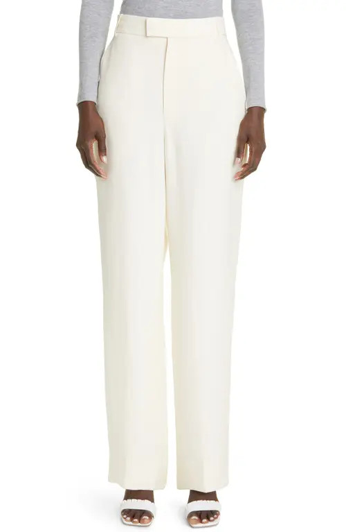 St. John Evening High Waist Silk Blend Georgette Wide Leg Pants in Ecru at Nordstrom, Size 6 | Nordstrom