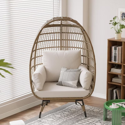 Egg Chair, Oversized Wicker Outdoor Chairs with Luxury Cushions, 350LBs Capacity Steel Frame Patio Lounge Chaise for Balcony, Living Room, Patio | Target