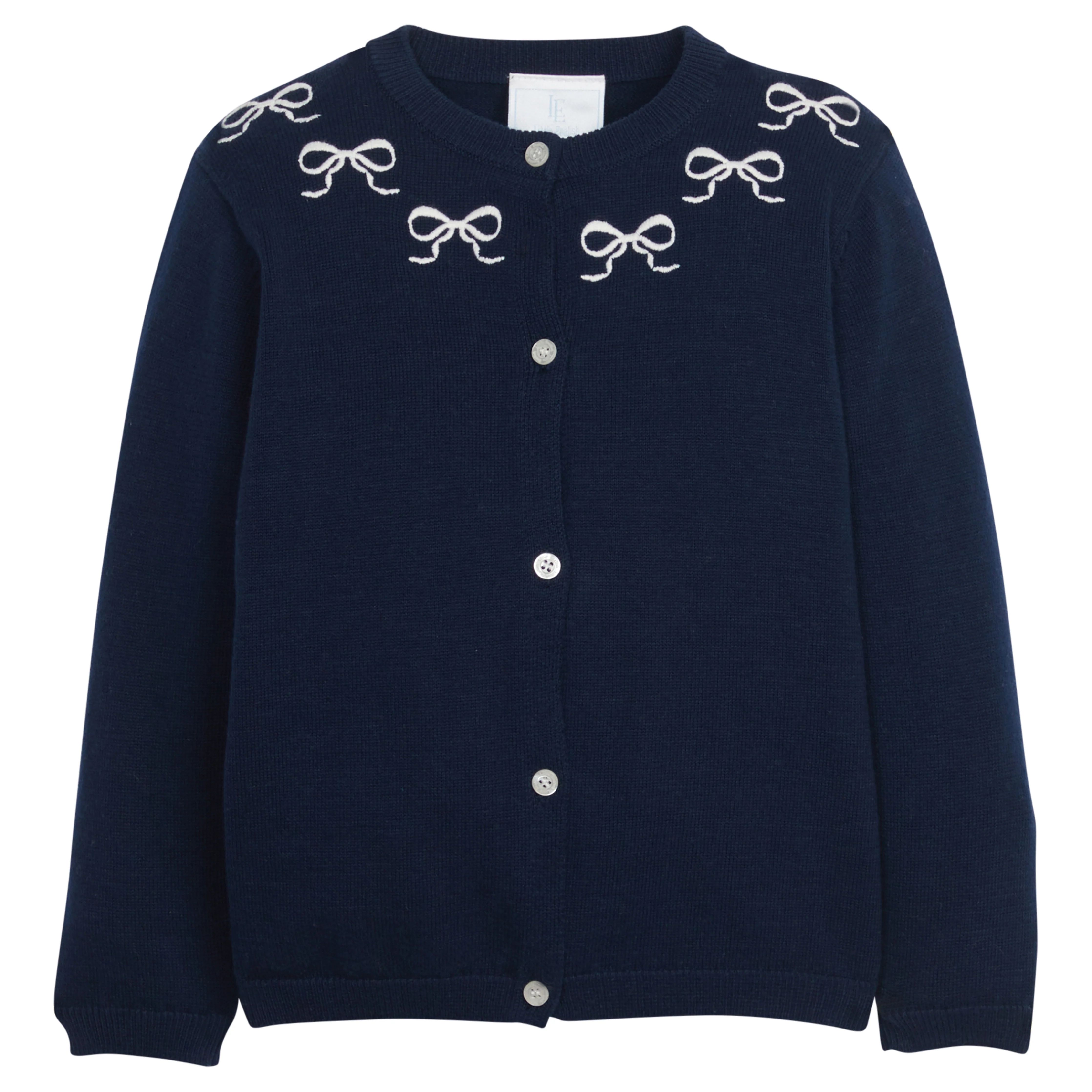 Embroidered Essential Cardigan - Navy Bows | Little English