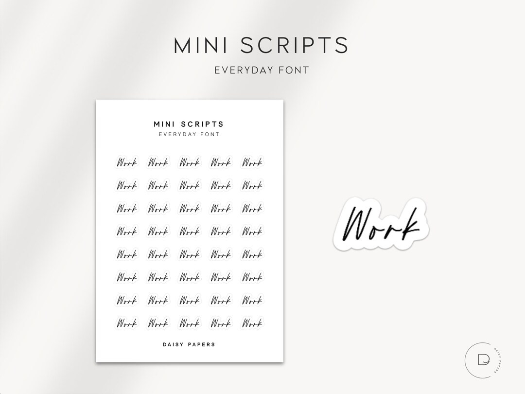 WORK EVERYDAY Font Transparent Mini Script Stickers - Etsy | Etsy (US)