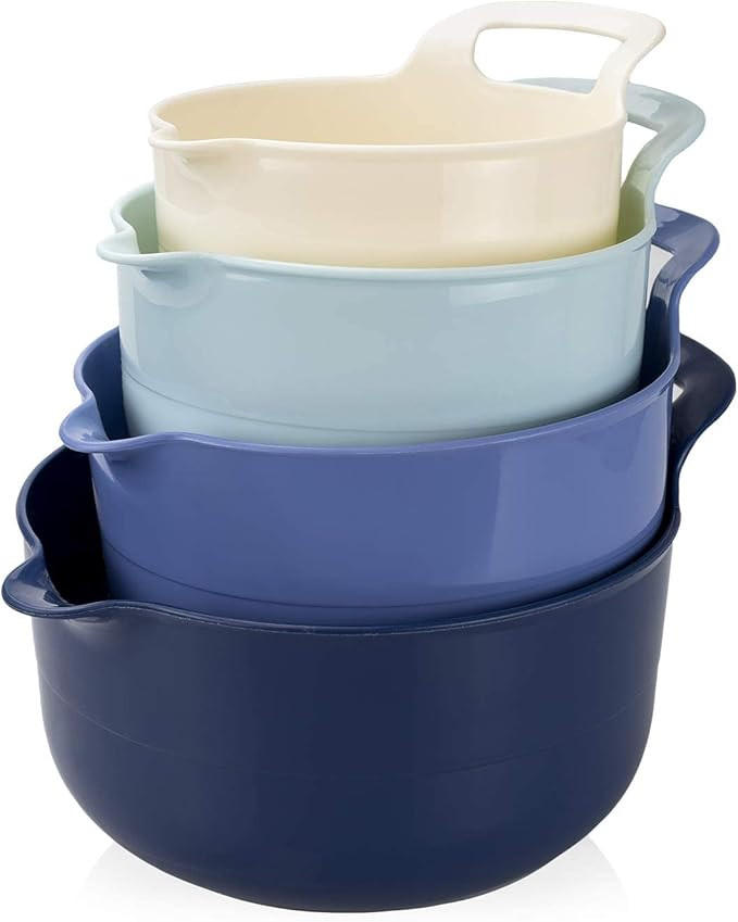COOK WITH COLOR Mixing Bowls - 4 Piece Nesting Plastic Mixing Bowl Set with Pour Spouts and Handl... | Amazon (US)