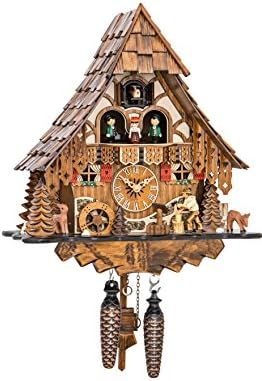 Engstler Quartz Cuckoo Clock Black Forest House with Moving Wood Chopper and Mill Wheel, with Mus... | Amazon (US)