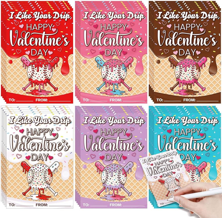30 Pcs Baseball Valentine Exchange Cards, Ice Cream Drip Baseball Valentines Day Greeting Cards f... | Amazon (US)