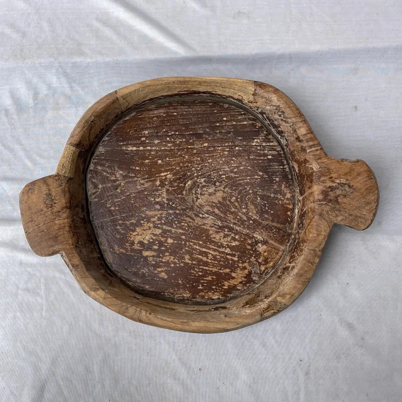 Antique Hand Carved Teak Dough Bowl, Vintage Indian Parat Tray | Etsy (Global)