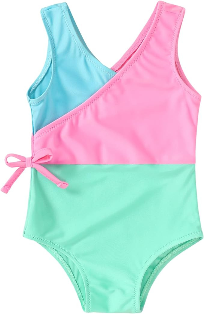 YOUNGER TREE Toddler Girl One Piece Swimsuit Color Block Stripe Swimwear Summer Beach Bathing Sui... | Amazon (US)