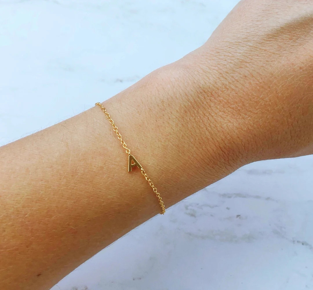 14K Gold Filled Letter Bracelet, Sideways Initial Bracelet , Number Bracelet, Bridesmaid Gifts, G... | Etsy (US)