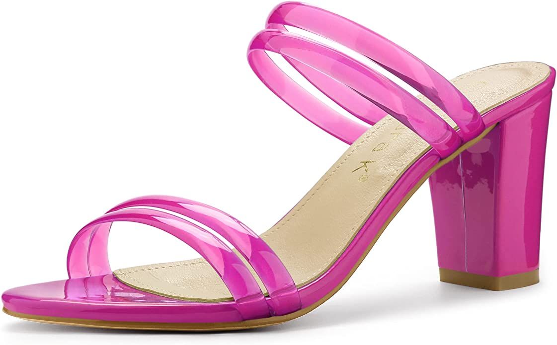 Allegra K Women's Clear Strappy Heel Slide Mule Block Heel Sandal | Amazon (US)