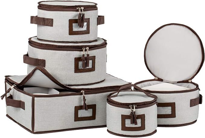 Jillmo China Storage Containers Set, 5-Piece Dinnerware Storage Case for Storing & Moving Dishes ... | Amazon (US)