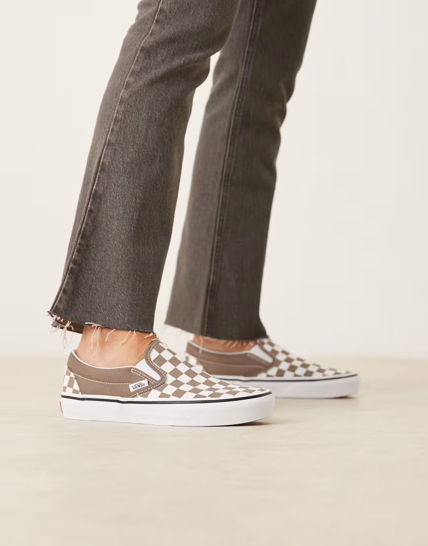 Vans Classic checkerboard slip on sneakers in light brown | ASOS (Global)
