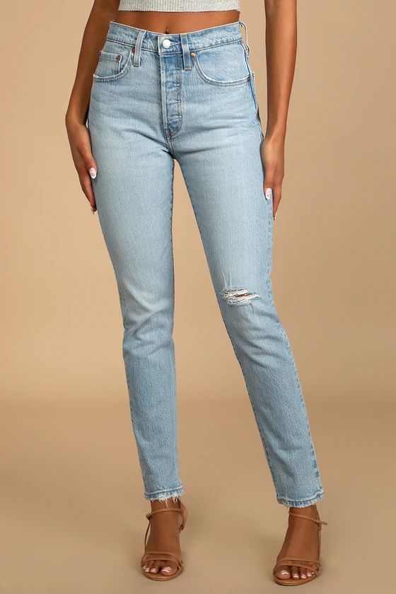 501 Skinny Light Wash Distressed Denim Jeans | Lulus (US)