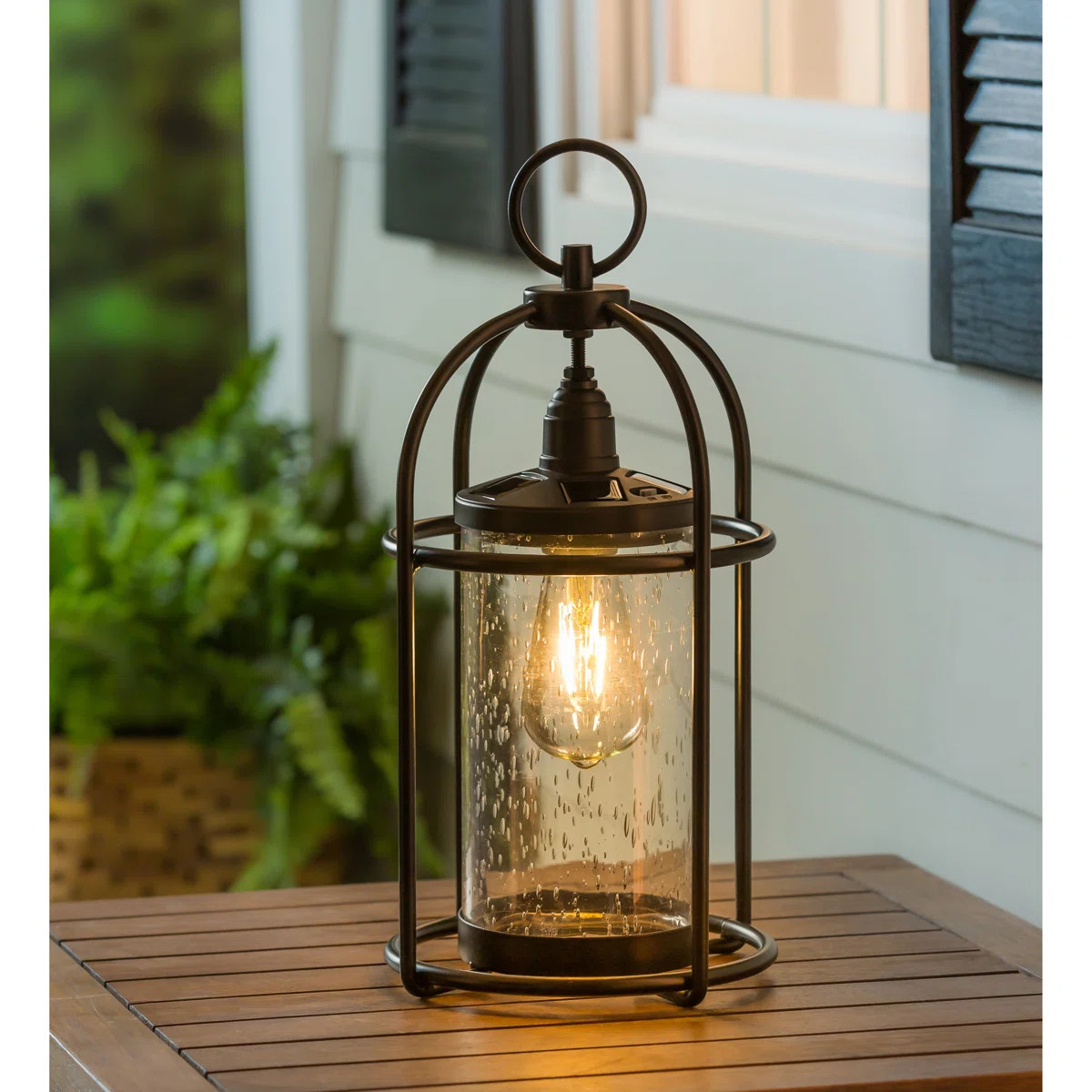 16.7" Solar Powered Black Metal Outdoor Hanging Edison Bulb Light | Wayfair North America