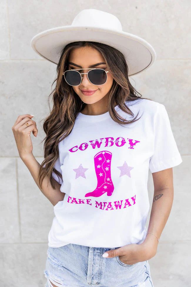 Cowboy Take Me Away Pink White Graphic Tee | Pink Lily