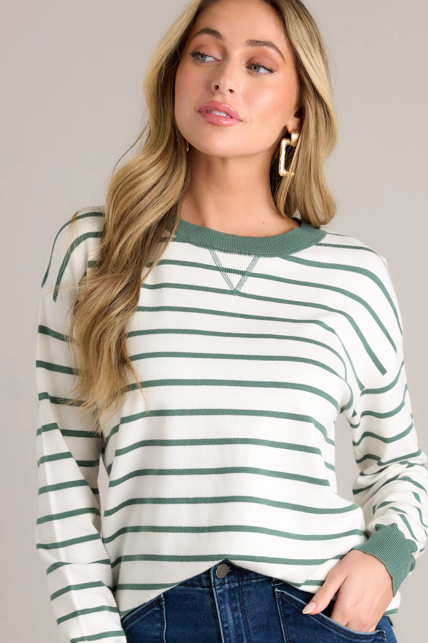 Summit Slope Ivory Stripe Long Sleeve Top | Red Dress
