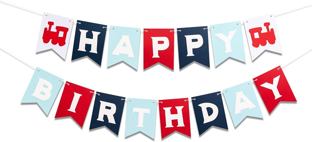 Train Theme Happy Birthday Banner - Colorful Birthday Banner Sign, Party Supplies for Kids Baby A... | Amazon (US)