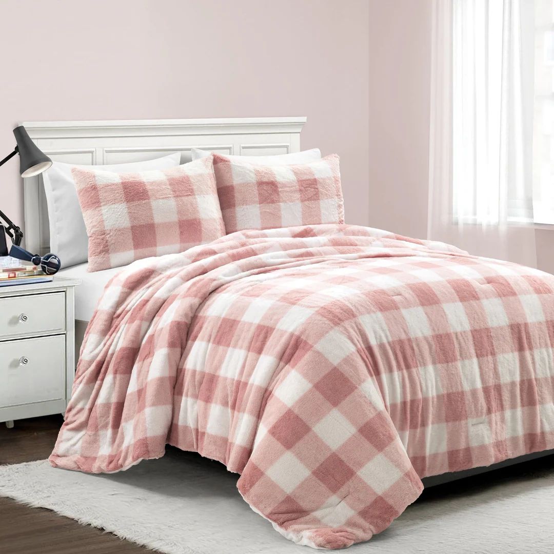 Plaid Ultra Soft Faux Fur All Season Comforter Set | Lush Decor