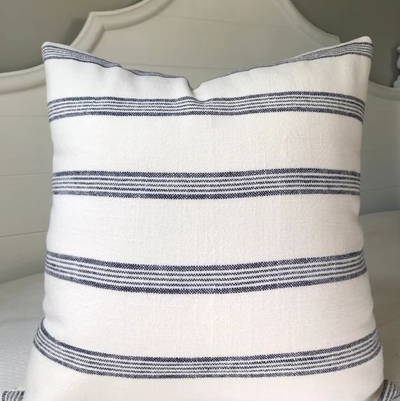 Pillow Cover Nautical Stripe~Navy Blue and White Stripe Throw Pillow Covers 20x20~Coastal Pillows... | Etsy (US)