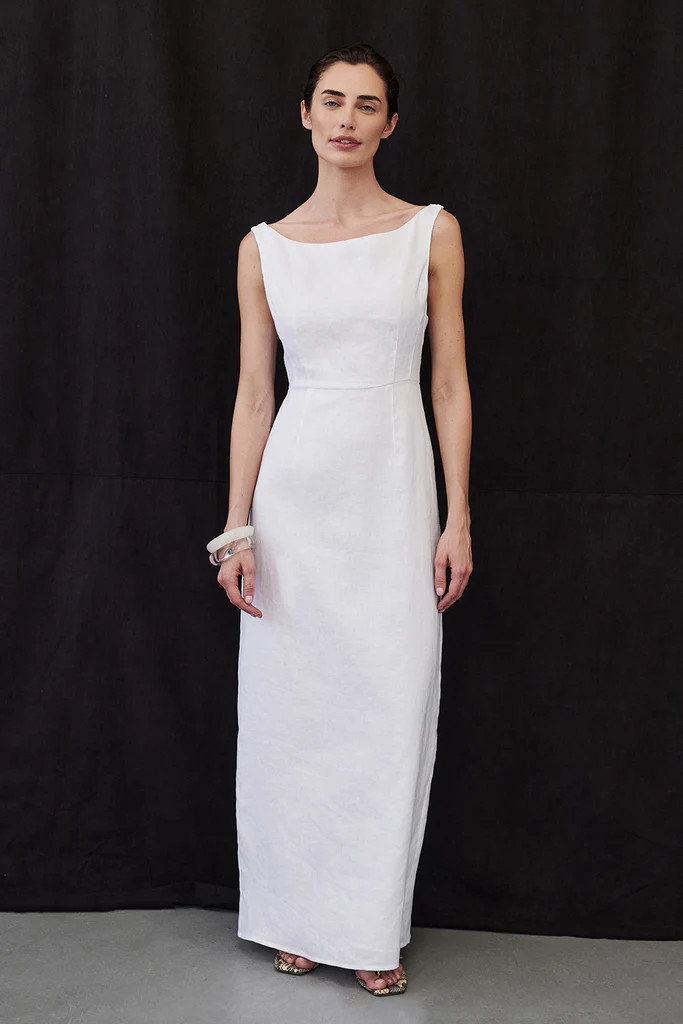 JULE WHITE LINEN MIDI DRESS | DISSH