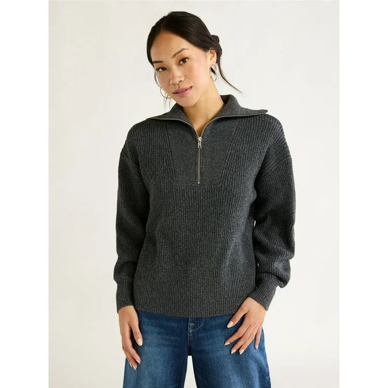 Free Assembly Women’s Half Zip Sweater with Long Sleeves, Midweight, Sizes XS-XXL | Walmart (US)