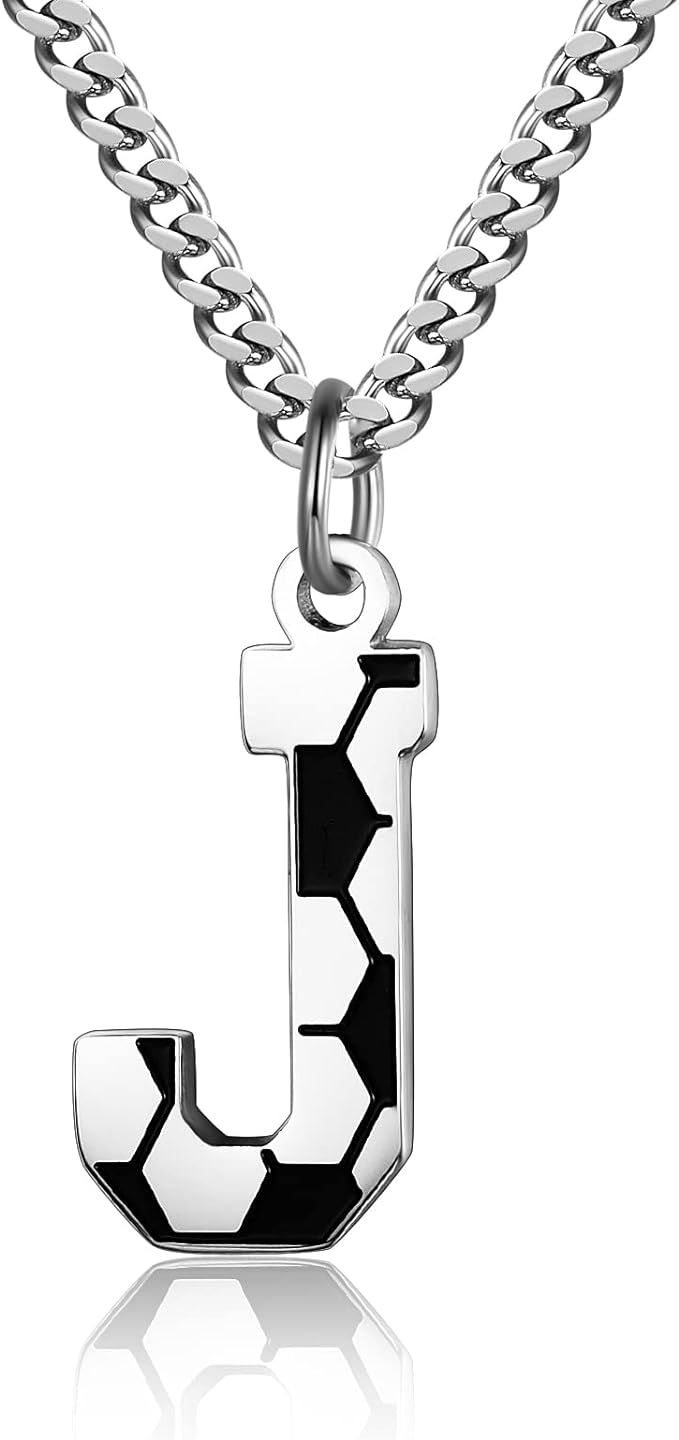 AIAINAGI Soccer Initial A-Z Letter Necklace for Boys Soccer Charm Pendant Stainless Steel Silver ... | Amazon (US)