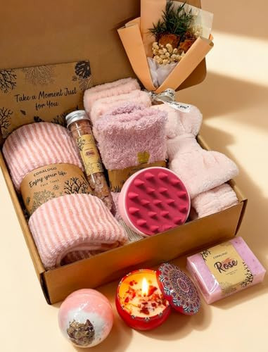 Coralogo Rose Spa Gift Baskets - Natural Pampering Spa Set, Self-Care Get Well Soon Basket,Thank You Gifts, Unique 11pcs Gift Set for Women Wife Mom Her Birthday Valentines Day Mothers Day | Amazon (US)