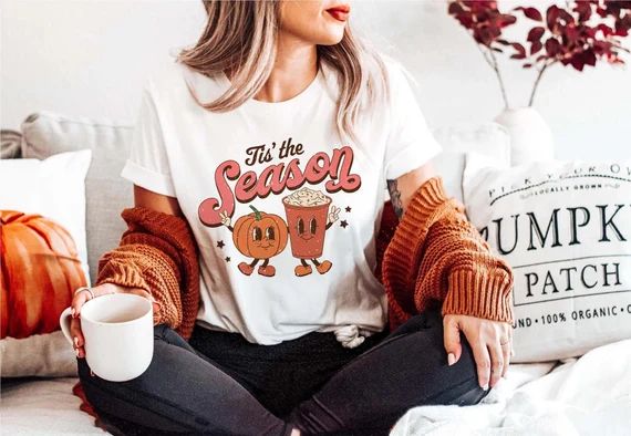 Tis The Season Shirt, Cute Fall Graphic Tee, Pumpkin Latte, Fall Season Shirt, Autumn Shirt, Retr... | Etsy (US)